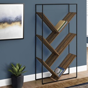 INFURNIC Decorative Bookshelf 5 Tier Etagere Slanted Shelves with Wood Grain Finish and Black Metal Frame, Brown, 32"*12"*60.25" - 1 of 4