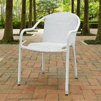 Palm Harbor Elegant White Wicker Stackable Outdoor Dining Chair Set