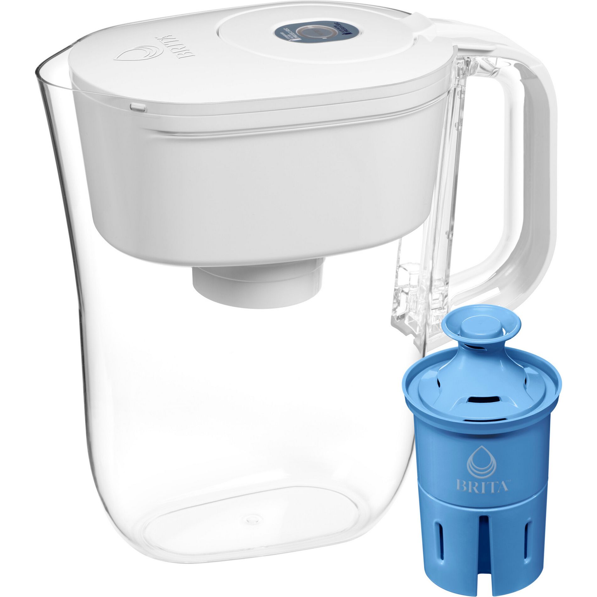 Brita Water Filter 6 Cup Denali Water Pitcher Dispenser - White: Easy-Fill Lid, Electronic Indicator