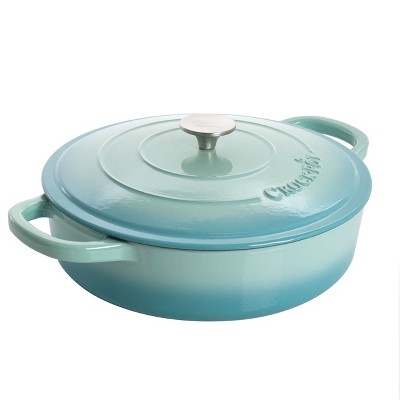 MegaChef 2 qt. Round Enameled Cast Iron Braiser Pan in Green