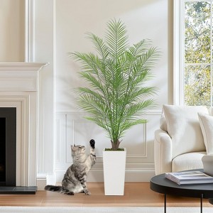Fake Palm Tree Faux Areca Palm Plants with Lifelike Palm Leaves Realistic Trunks Fake Tropical Palm Tree with Lighting Trapezoidal Prism White Pot - 1 of 4
