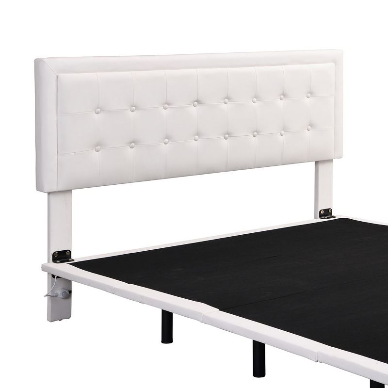 Queen Size Floating Bed Frame With Motion Activated Night Lights, Modern PU Upholstered Button Tufted Platform Bed Frame, 4 of 8