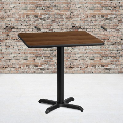 Walnut Laminate Square Dining Table with Black Base