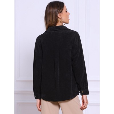INSPIRE CHIC Women's Button Down Long Sleeve Pointed Collar Corduroy Jacket Medium Black — фото 3