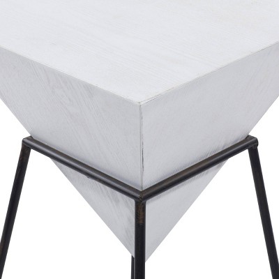 Triangular Wood and Metal Accent Table with White Top