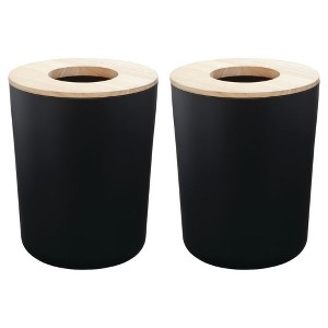 iDesign Small Round Bathroom Trash Can - Set of 2 - Matte Black - 1 of 4