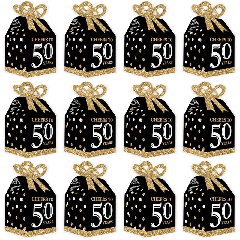 Big Dot of Happiness Adult 50th Birthday - Gold - Square Favor Gift Boxes - Birthday Party Bow Boxes - Set of 12, 5 of 9