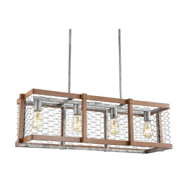 34.5" 4-Light LED Adjustable Iron Gaines Rustic Industrial Pendant Brown/Silver - JONATHAN Y