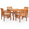 vidaXL Solid Acacia Wood 5 Piece Patio Dining Set with Cushions- Weather-Resistant Slatted Design Outdoor Furniture Set for Backyard/Patio - 2 of 4