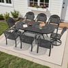 9-Piece Oval Cast Aluminum Outdoor Patio Dining Set with Swivel Chairs & Red Cushions & Umbrella Hole - 3 of 4