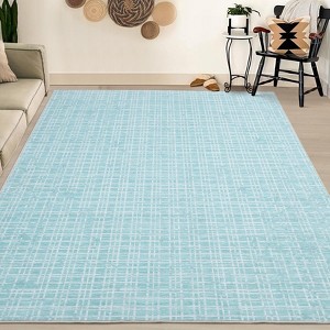 5x7 Area Rugs for Living Room ¨C Modern Plaid Washable Non-Slip Low Pile Rug, Geometric Soft Bedroom Carpet (Mint Green) - 1 of 4