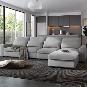 GlasFlength L-Shaped Sectional Sofas, Stylish and Comfortable Seating for Every Home, Contemporary, Classic Modern Designs, Gray,129.9”*72”*31.5" - 1 of 4