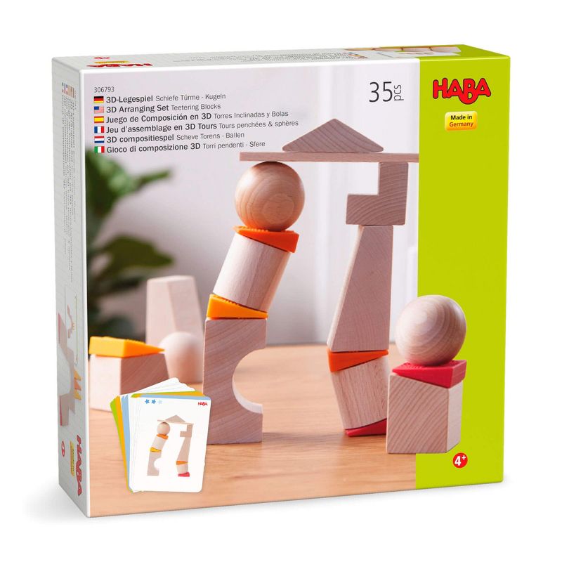 HABA Teetering Towers Wooden Blocks with Pattern Cards (Made in Germany), 1 of 8