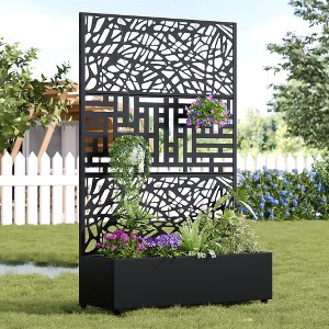 Wooakway 72"H Metal Planter Box with Trellis Raised Garden Bed with Arbor Privacy Screen with Wheels - 1 of 4