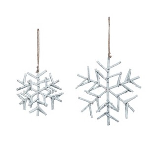 Transpac Wood 11.75 in. Silver Christmas Twig Glitzy Snowflake Decor Set of 2 - 1 of 2