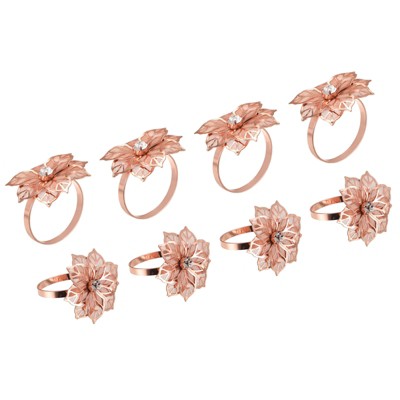 Unique Bargains Alloy Decorative Wear Resistance Hollow Out Flower Shape Napkin Rings 8 Pcs