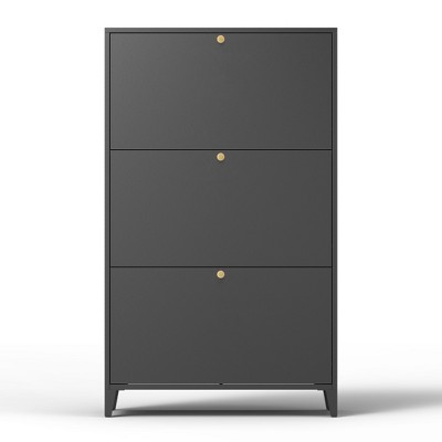 TIRAMISUBEST Black 3-Drawer Steel Shoe Cabinet - Modern Flip-Door Storage Organizer for Entryway, Hallway or Bedroom