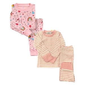 BenBen Pink Rainbows/Pink Stripes 2 Pack Kids Pajamas - 1 of 3