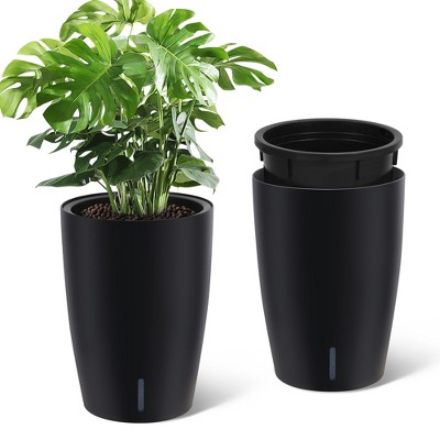 Tall Planter Set of 2, Self Watering Pots Indoor & Outdoor, Large Flower Pot with Water Level Monitor, for Patio, Porch, Living Room, Home Office