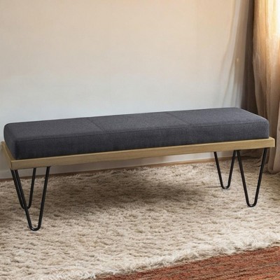 Alilang 47.25 inch Upholstered Bench with Metal Hairpin Legs and Wood Frame-Charcoal gray