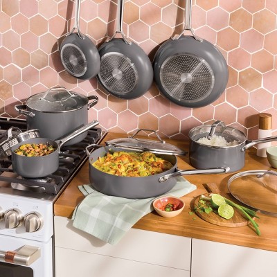 12pc Nonstick Ceramic Coated Aluminum Cookware Set Dark Gray - Figmint™