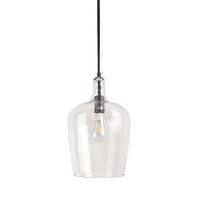 PAKOKULA 1-Light Black Modern Pendant Light with Clear Glass Shade for Bedroom Living Room Kitchen Island