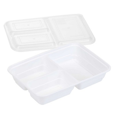 GoodCook Meal Prep 3 Compartment Rectangle White Containers + Lids - 10ct