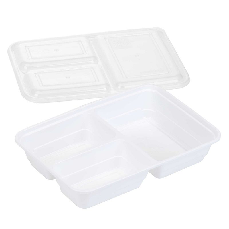 GoodCook Meal Prep 3 Compartment Rectangle White Containers + Lids - 10ct, 2 of 9