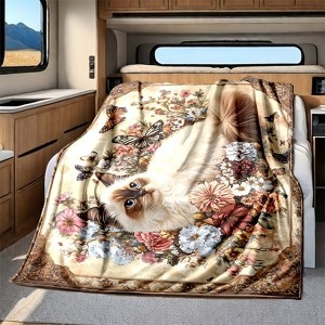 Soft Polyester Flannel Blanket with Charming Ragdoll Cat Design, Floral and Butterfly Accents, Christmas Gift. - 1 of 4