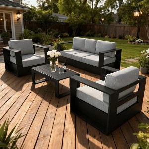 LayinSun 4 Piece Oversized Aluminum Outdoor Furniture Set, Patio Sofa Sets with Coffee Table, Deep Seating and Upgraded 6-inch Cushions - 1 of 4