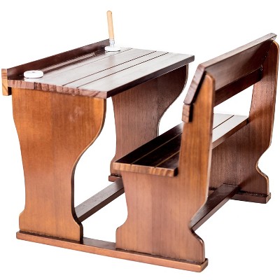 Brown Wooden Double School Desk for 18 Inch Dolls