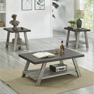 3-Piece Particle Board Contemporary Coffee Table Set with Storage Shelf and Wide-Angled Legs for Living Room Organization - 1 of 4