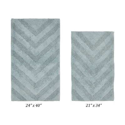 Hugo 2-Piece Bath Rug Set 100% Premium Cotton Tufted Chevron Pattern Bathmats for Bathroom, Super Soft Absorbent Machine Washable