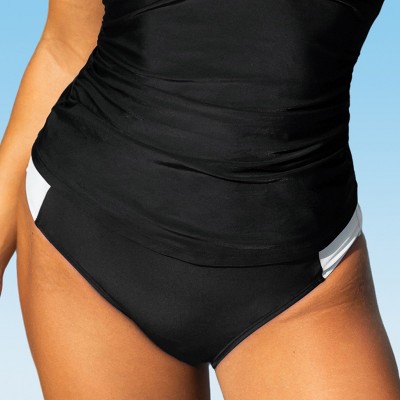 Women's Sleek Black Mid-Rise Colorblock Bikini Bottoms - Cupshe