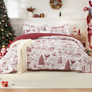 3Pcs Christmas Quilt Bedding Set - 1 of 4