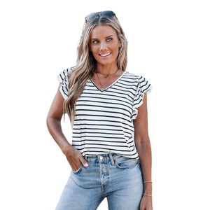 Women's Casual Striped V-Neck T-Shirt - Cupshe - 1 of 4