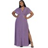 24seven Comfort Apparel Plus Size Flutter Sleeve Metallic Knit Maxi Dress Front Slit Empire Waist - 4 of 4