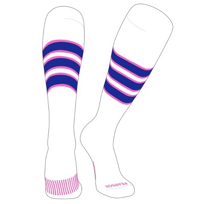 PEAR SOX Striped OTC Baseball, Softball, Football Socks (C) White, Pink, Royal (L)
