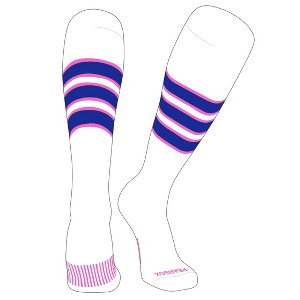 PEAR SOX Striped OTC Baseball, Softball, Football Socks (C) White, Pink, Royal (L) - 1 of 3