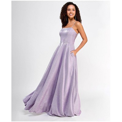City Studio Womens Lace Back Gown Dress, Purple, 5/6