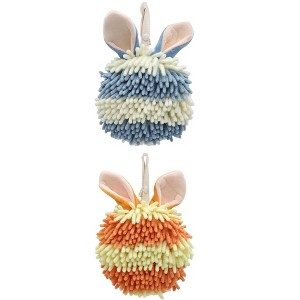 REGALWOVEN Cute Rabbit Shape Fluffy Chenille Soft Absorbent Hand Towel 2 Pcs - 1 of 4