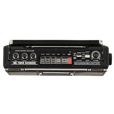 Retro Black Cassette Bluetooth Boombox with USB Recording