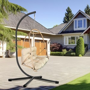 Gulches Foldable Swing Egg Chair with Stand 350lbs Capacity, Rattan Wicker, Cup Holder, UV-Resistant Cushion & Pillow, Indoor/Outdoor - 1 of 4