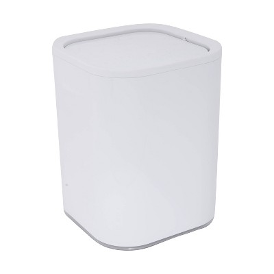 White Acrylic Bathroom Waste Basket with Swing Lid