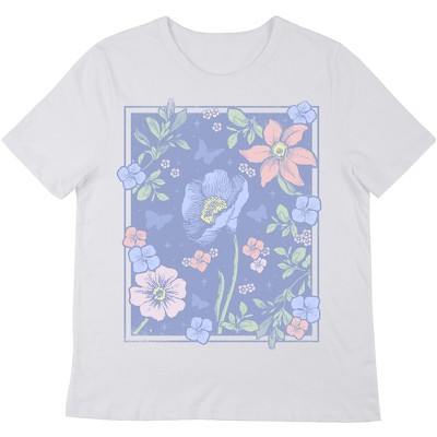 Botanical Floral Frame Crew Neck Short Sleeve Women's White Perfect Tee ...