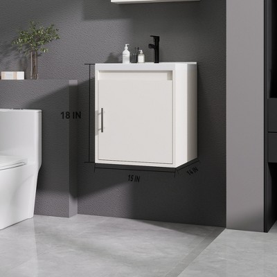KTMBDW Floating Bathroom Vanity with Sink, Single Sink Wall Mounted Bathroom Vanity, White Ceramic Basin Top for Small Space