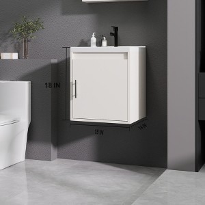 KTMBDW Floating Bathroom Vanity with Sink, Single Sink Wall Mounted Bathroom Vanity, White Ceramic Basin Top for Small Space - 1 of 4