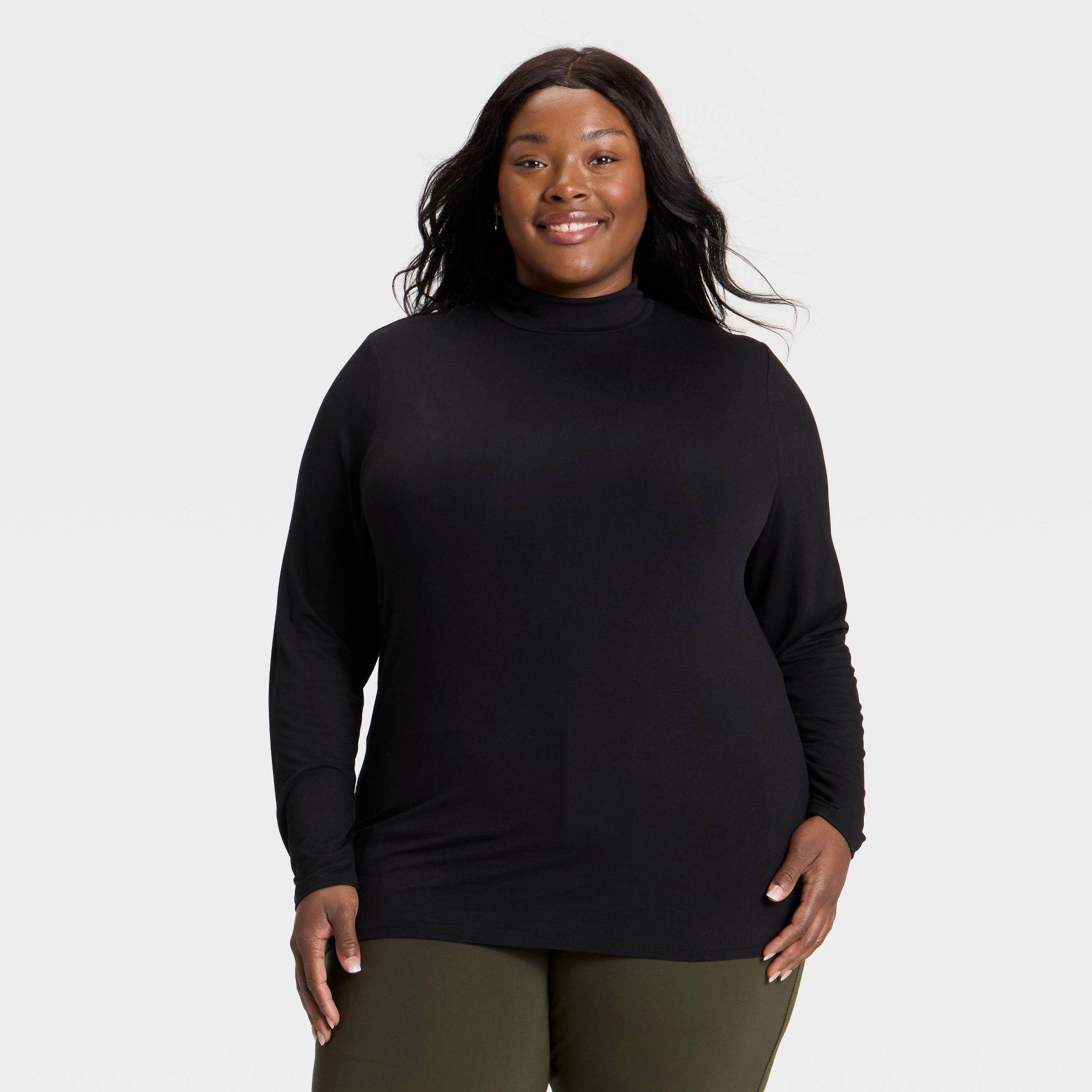 Women's Slim Fit Long Sleeve Mock Turtleneck T-Shirt - Ava & Viv™