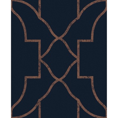 Versailles Navy Blue And Copper Geometric Paste The Wall Wallpaper : Target