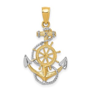 Black Bow Jewelry 14k Yellow Gold & White Rhodium Anchor, Ship's Wheel & Rope Pendant - 1 of 4